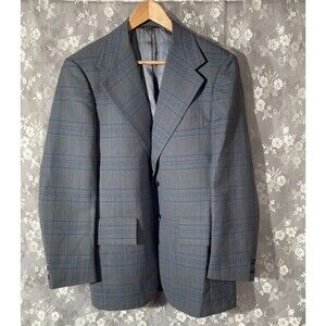Vintage 70s Sportcoat 1970s Blue Plaid Suit Jacket Blazer Retro Groovy Size 40R